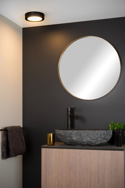 Lucide BRICE LED badkamer plafondlamp, 12W 3000K dimbaar, IP44 rond Zwart ⌀18cm