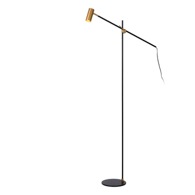 Lucide PHILINE lampe de lecture sur pied moderne, 1xGU10, compatible LED, hauteur réglable, Noir Mat avec tête Dorée