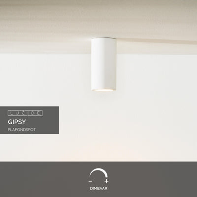 Spot plafond Lucide Gipsy, 1xGU10, 220-240V, IP20, Plâtre blanc, design cylindrique moderne Ø7cm