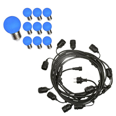 Guirlande lumineuse Spectrum LED prikkabel 10m avec 10x ampoules G45 Bleu 1W E27, IP20 usage intérieur