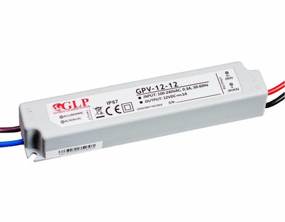 GLP LED voedingsadapter 12V 12W 1A, IP67 waterdichte driver voor 12V LED verlichting