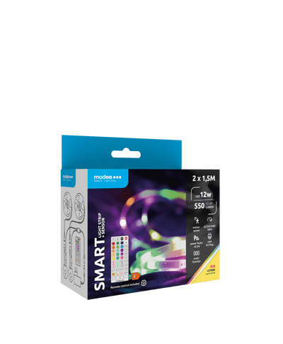 Modee LED Smart Strip 12W 2700K RGB IP20 met Afstandsbediening en Bewegingssensor, 2x1.5m, 550 lumen