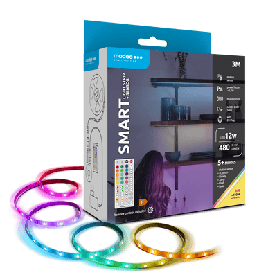 Modee LED Smart Strip 12W 3M IP20 met afstandsbediening, sensor, RGB + 2700K 480 lumen voor flexibele verlichting