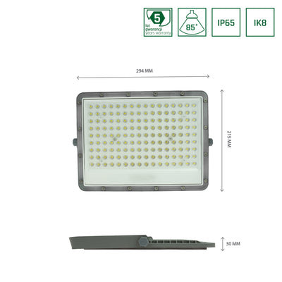 Projecteur LED Spectrum 100W 4000K 8300 lumens 230V IP65 IK08 faisceau 85° Boîtier gris éclairage extérieur