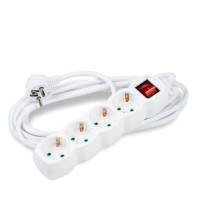 Technik 4-voudig stekkerblok met schakelaar, 1,5m kabel, 16A 250V Wit, kinderbeveiliging