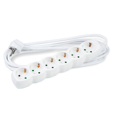 Technik 6-weg stekkerdoos Wit, 1,5m koperen kabel 1,5mm², 16A Schuko, 250V max 3500W