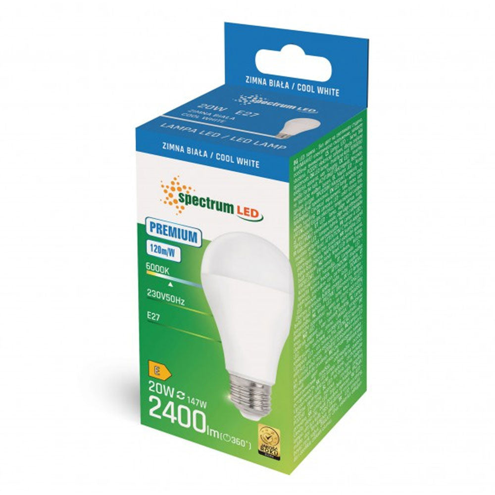 Spectrum LED lamp E27 20W 2400 lumen 6000K koud wit 230V 160° hoge lumen niet dimbaar