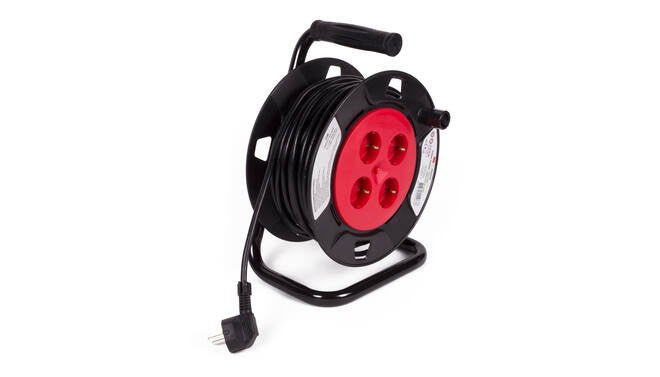 Kabelhaspel 15m - 4-voudig met randaarde -  3x1.5mm2 - zwart 