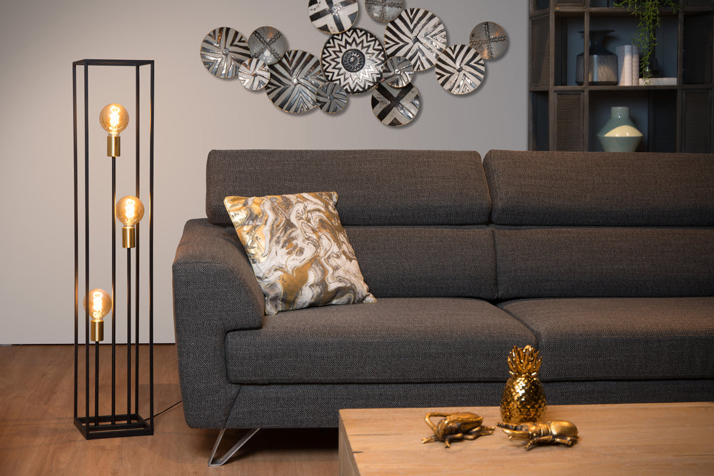 Lucide RUBEN vloerlamp, 3xE27 fittingen, 220-240V, IP20, Metaal Mat Zwart, Retro stijl, 1200mm hoogte