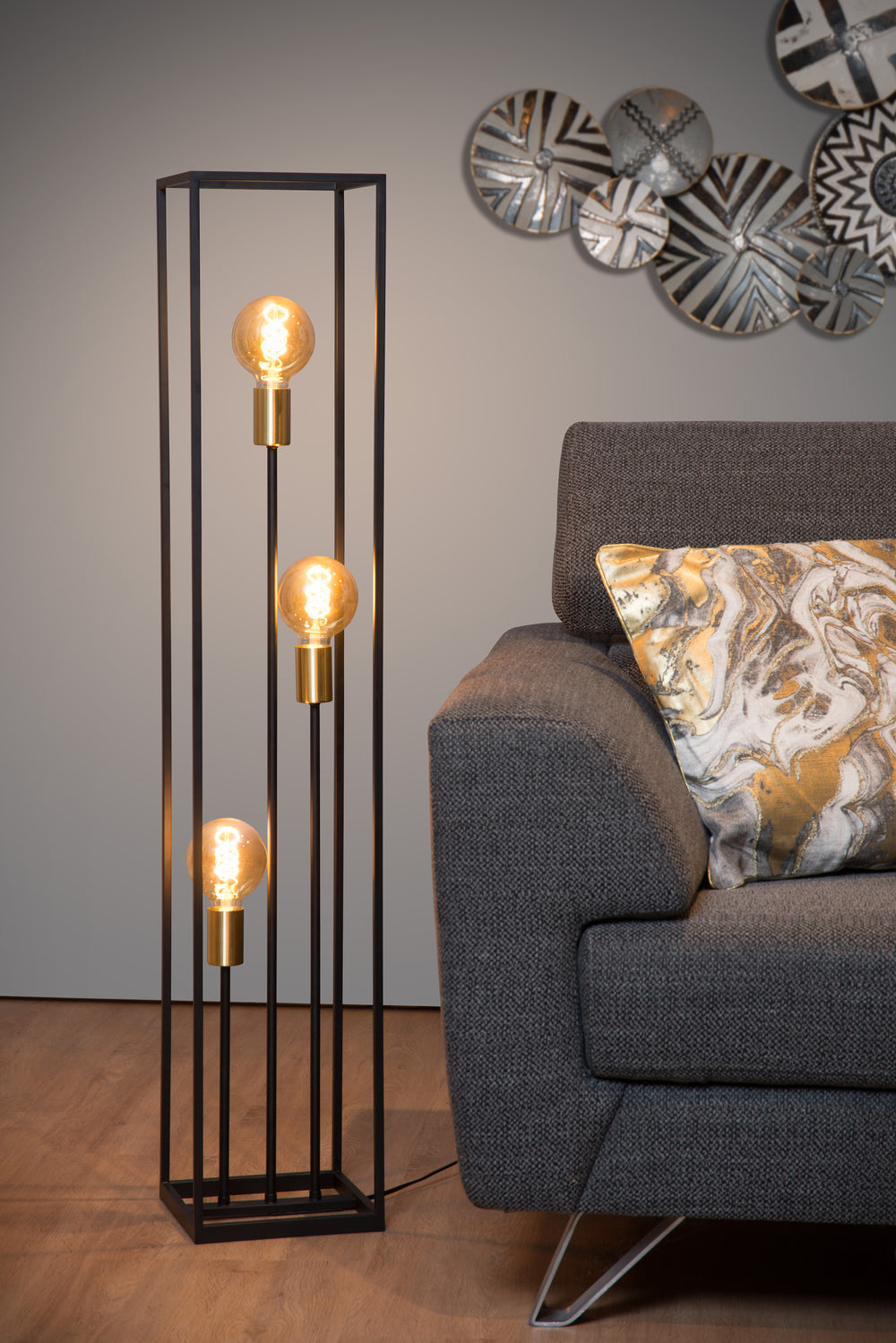 Lucide RUBEN vloerlamp, 3xE27 fittingen, 220-240V, IP20, Metaal Mat Zwart, Retro stijl, 1200mm hoogte