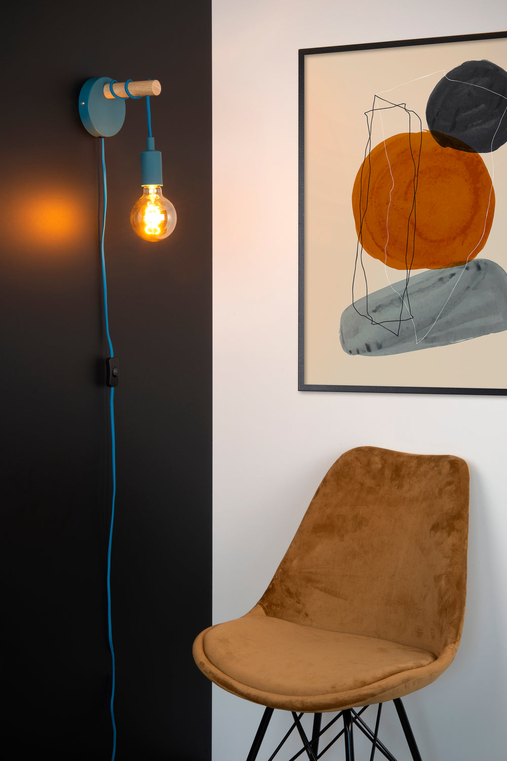 Lucide POLA kinder wandlamp, 1xE27 fitting, Blauwe afwerking, Moderne ronde vormgeving, 220-240V, IP20