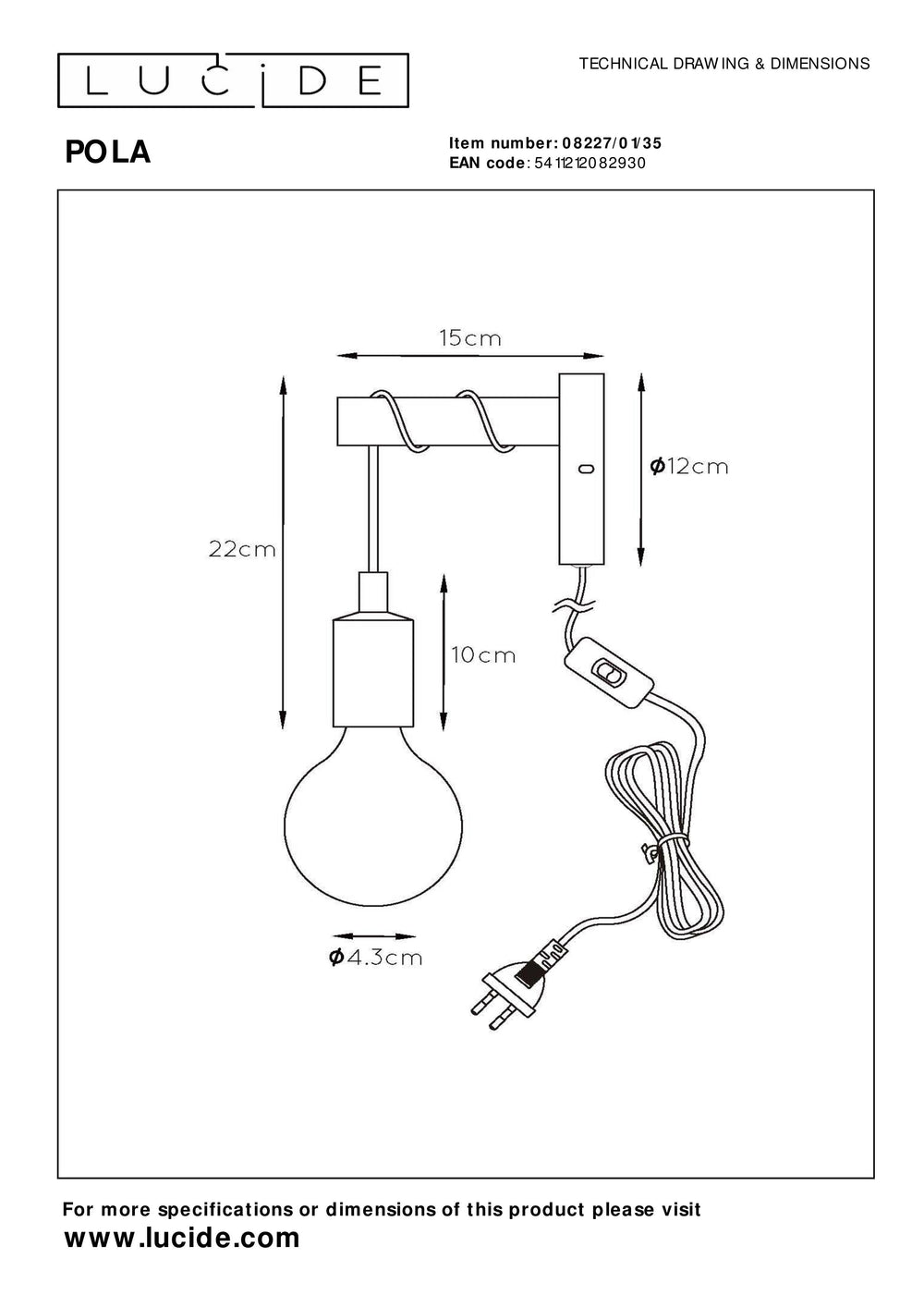 Lucide POLA kinder wandlamp, 1xE27 fitting, Blauwe afwerking, Moderne ronde vormgeving, 220-240V, IP20