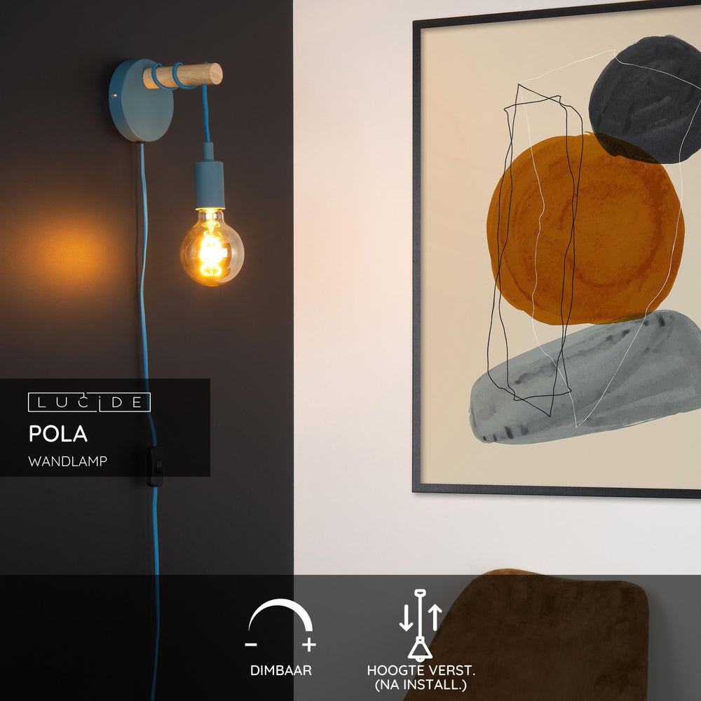 Lucide POLA kinder wandlamp, 1xE27 fitting, Blauwe afwerking, Moderne ronde vormgeving, 220-240V, IP20