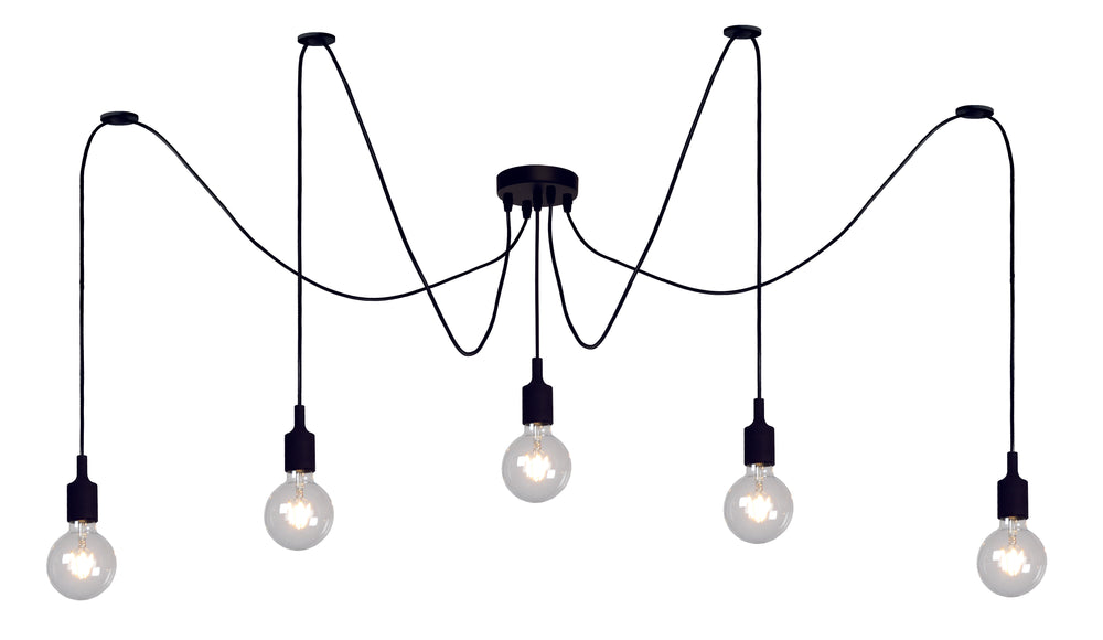 Lucide FIX moderne hanglamp, 5xE27 fittingen, Zwart metaal, rond ontwerp, verstelbare hoogte, IP20