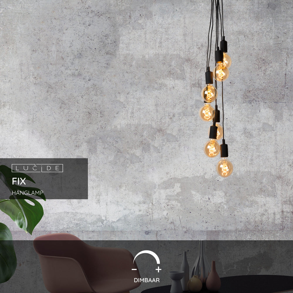 Lucide FIX moderne hanglamp, 7xE27 fittingen, Zwart rond metalen design, verstelbare hoogte, IP20, 220-240V