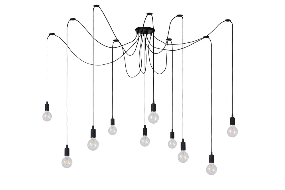 Lucide FIX multi hanglamp, 10xE27 fittingen, Zwart metalen frame, verstelbare hoogte, moderne plafondlamp