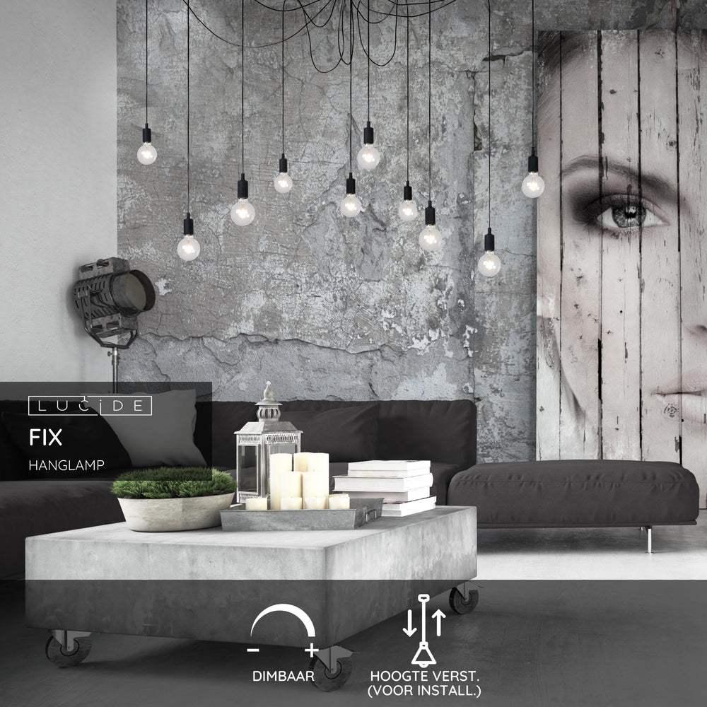 Lucide FIX multi hanglamp, 10xE27 fittingen, Zwart metalen frame, verstelbare hoogte, moderne plafondlamp
