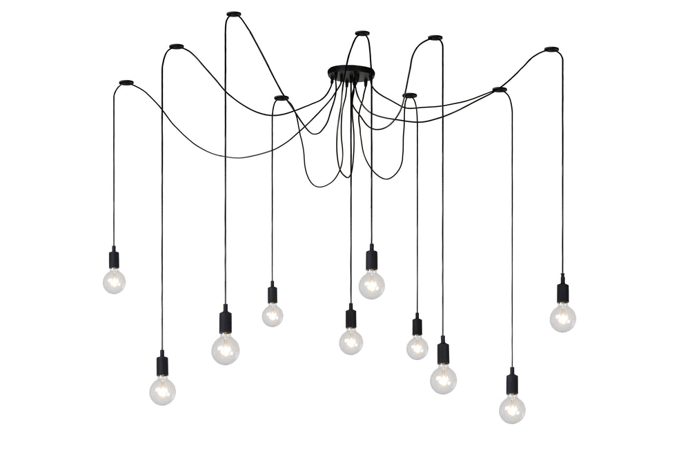 Lucide FIX multi hanglamp, 10xE27 fittingen, Zwart metalen frame, verstelbare hoogte, moderne plafondlamp