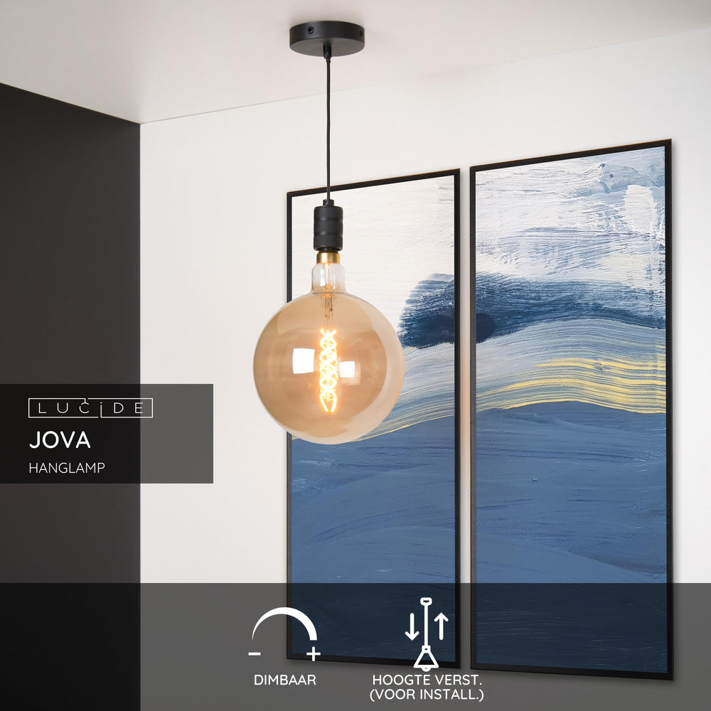 Lucide JOVA hanglamp Zwart & Goud, 1xE27 fitting, verstelbare hoogte, metalen ontwerp, IP20 binnen hanglamp
