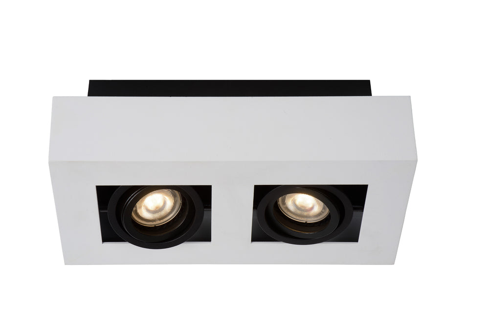 Spot encastré LED de plafond Lucide XIRAX, 2x5W GU10, dim to warm 2200K-3000K, IP20, Aluminium blanc