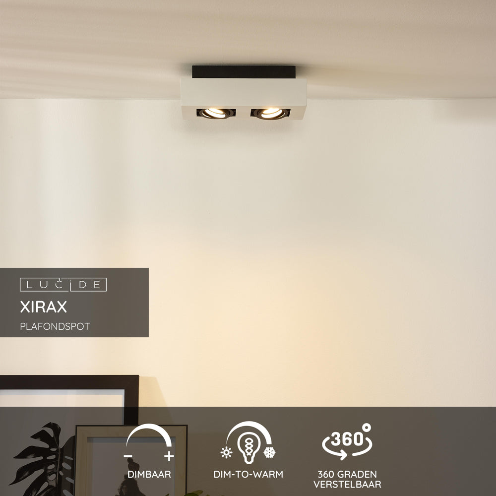 Spot encastré LED de plafond Lucide XIRAX, 2x5W GU10, dim to warm 2200K-3000K, IP20, Aluminium blanc