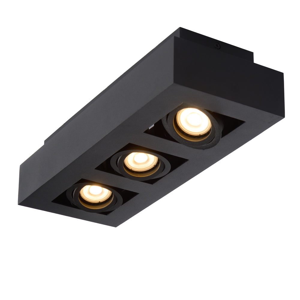 Spot LED de plafond Lucide XIRAX, 3x5W GU10, dim to warm 2200K-3000K, IP20, aluminium Noir Sablé