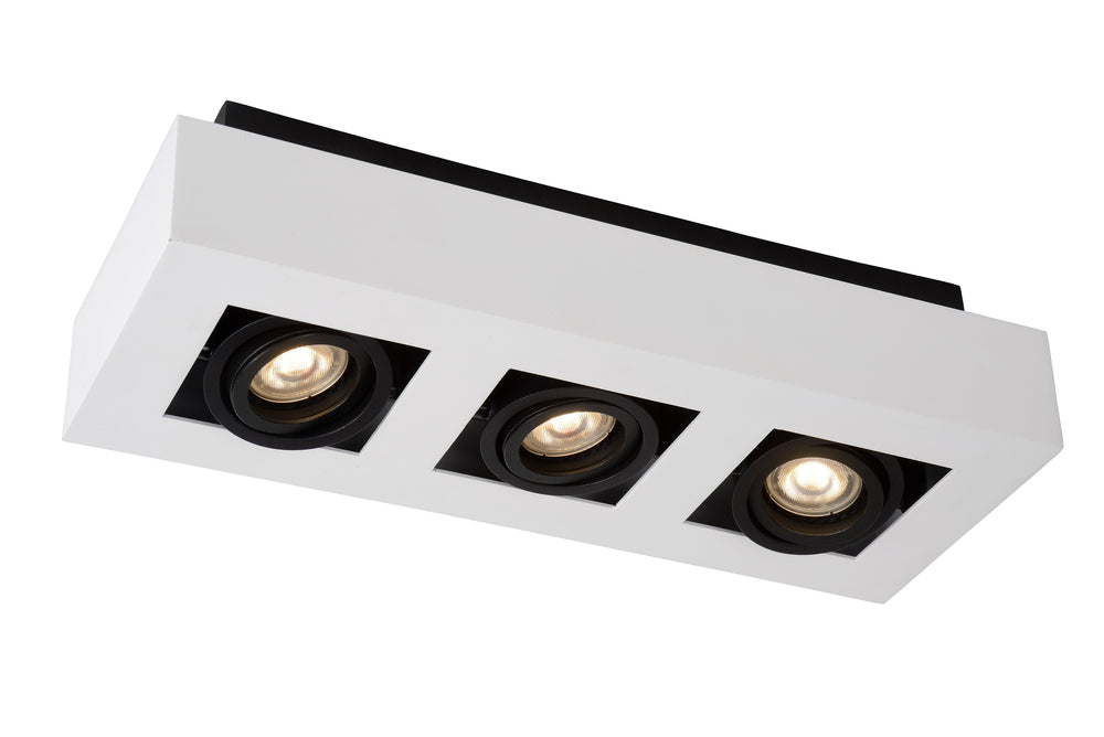Lucide XIRAX LED plafondspot, 3x5W GU10, dim to warm 2200K-3000K, IP20, Wit aluminium