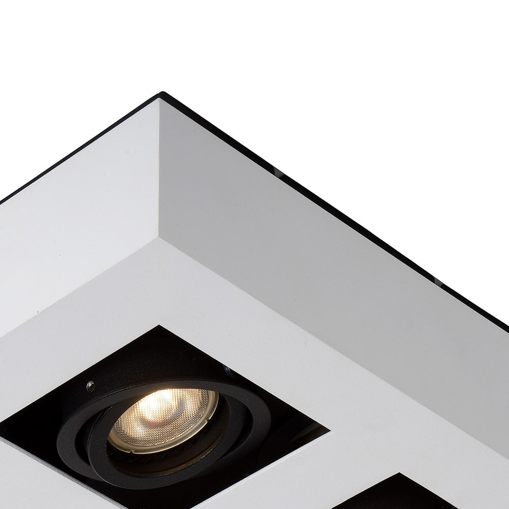 Lucide XIRAX LED plafondspot, 4x5W GU10, dim to warm 2200K-3000K, IP20, vierkant Wit aluminium