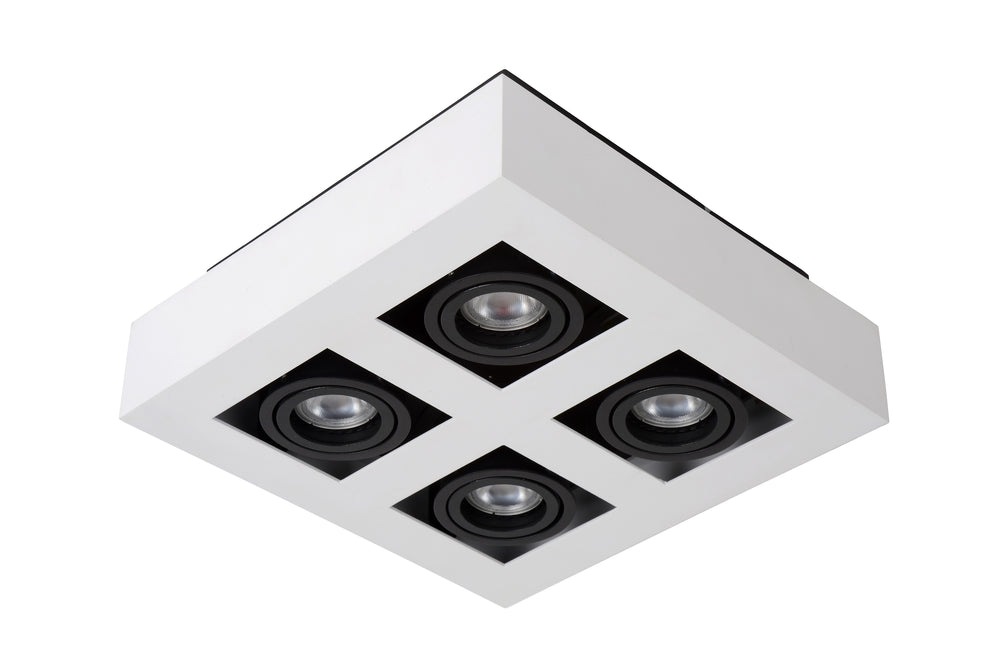 Lucide XIRAX LED plafondspot, 4x5W GU10, dim to warm 2200K-3000K, IP20, vierkant Wit aluminium