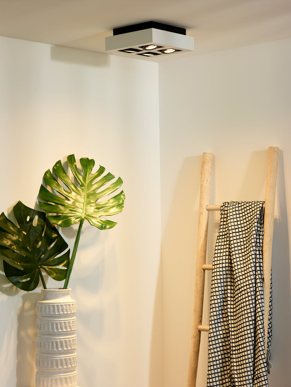 Lucide XIRAX LED plafondspot, 4x5W GU10, dim to warm 2200K-3000K, IP20, vierkant Wit aluminium