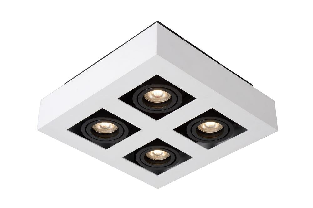 Lucide XIRAX LED plafondspot, 4x5W GU10, dim to warm 2200K-3000K, IP20, vierkant Wit aluminium