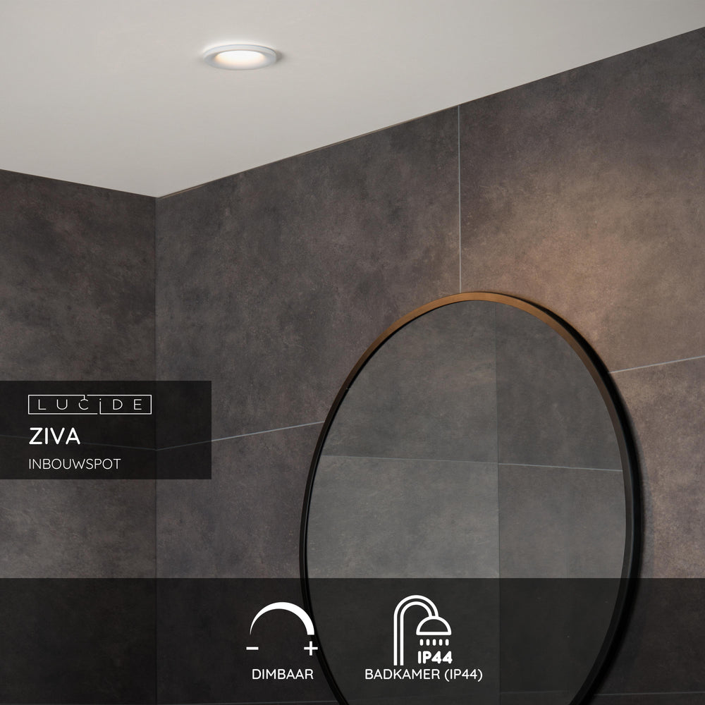 Lucide ZIVA LED inbouwspot voor badkamer, GU10-fitting, IP44, rond aluminium, Sand White, Ø84mm