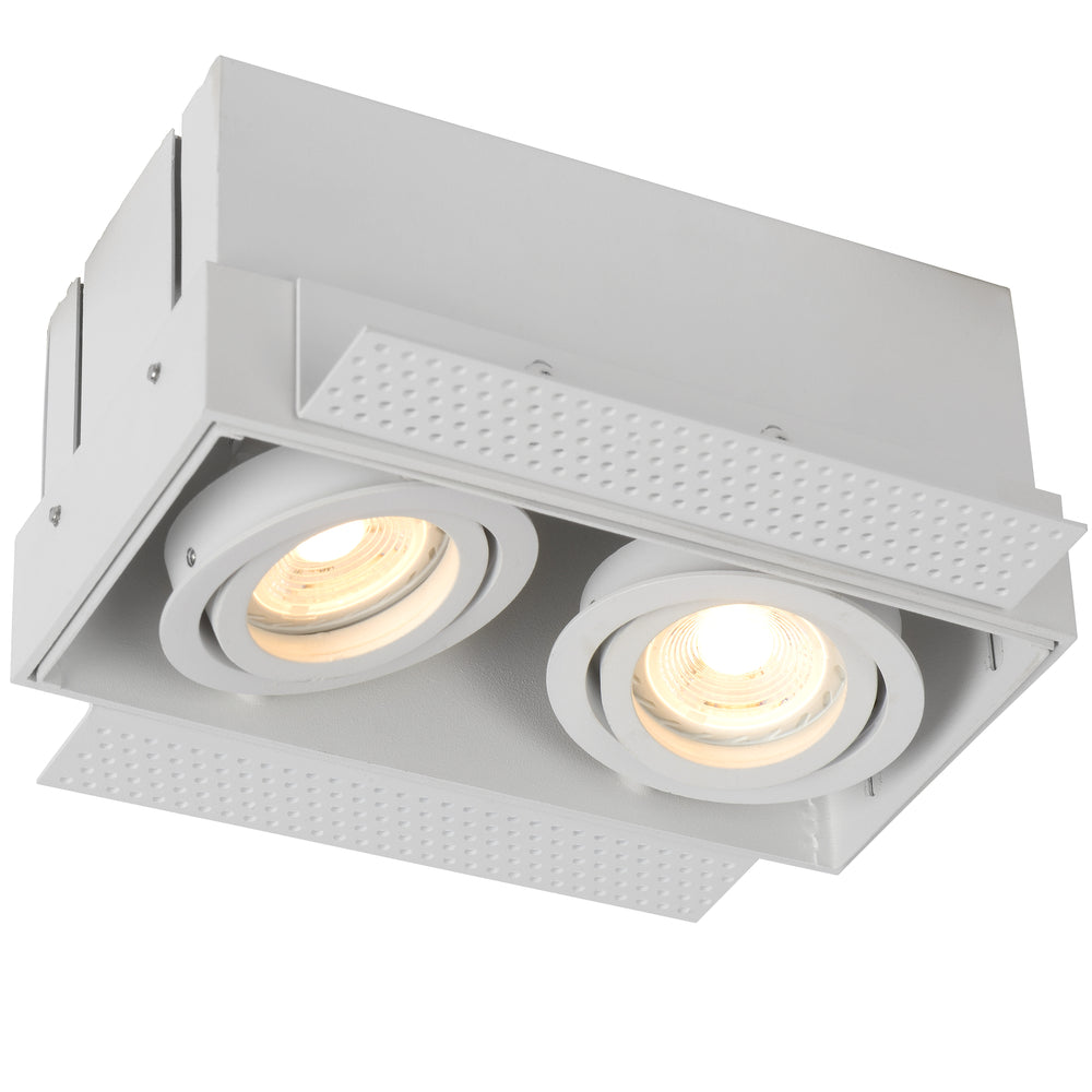 Lucide TRIMLESS inbouwspot 2xGU10, aluminium, kantelbaar, dimbaar, IP20, Wit, 185x97mm