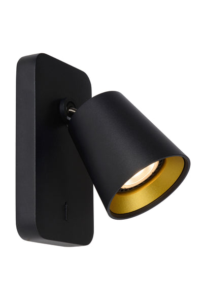 Lucide TURNON LED wandlamp Zwart/Goud 1x5W GU10 2200K-3000K dim to warm aluminium modern design IP20