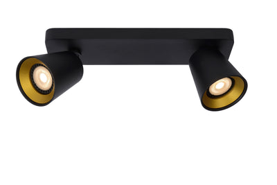 Lucide TURNON LED plafondspot, 2x5W GU10, dim to warm 2200K-3000K, Zwart Aluminium, IP20