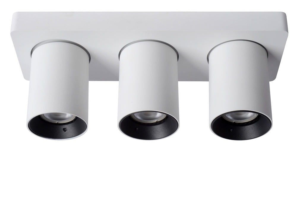 Lucide NIGEL LED plafondspot, 3x5W GU10 dim to warm 2200K-3000K, richtbaar aluminium Wit, IP20
