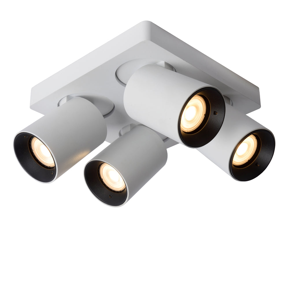 Lucide NIGEL LED plafondspot, 4x5W GU10 dim to warm 2200K-3000K, vierkant Wit aluminium, IP20