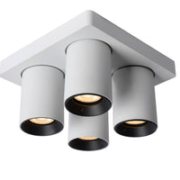 Lucide NIGEL LED plafondspot, 4x5W GU10 dim to warm 2200K-3000K, vierkant Wit aluminium, IP20