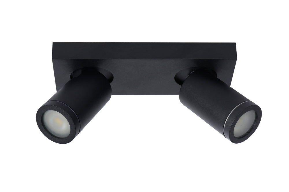 Spot LED plafond Lucide TAYLOR, 2x5W GU10 dim to warm 2200K-3000K, éclairage salle de bain IP44 Noir