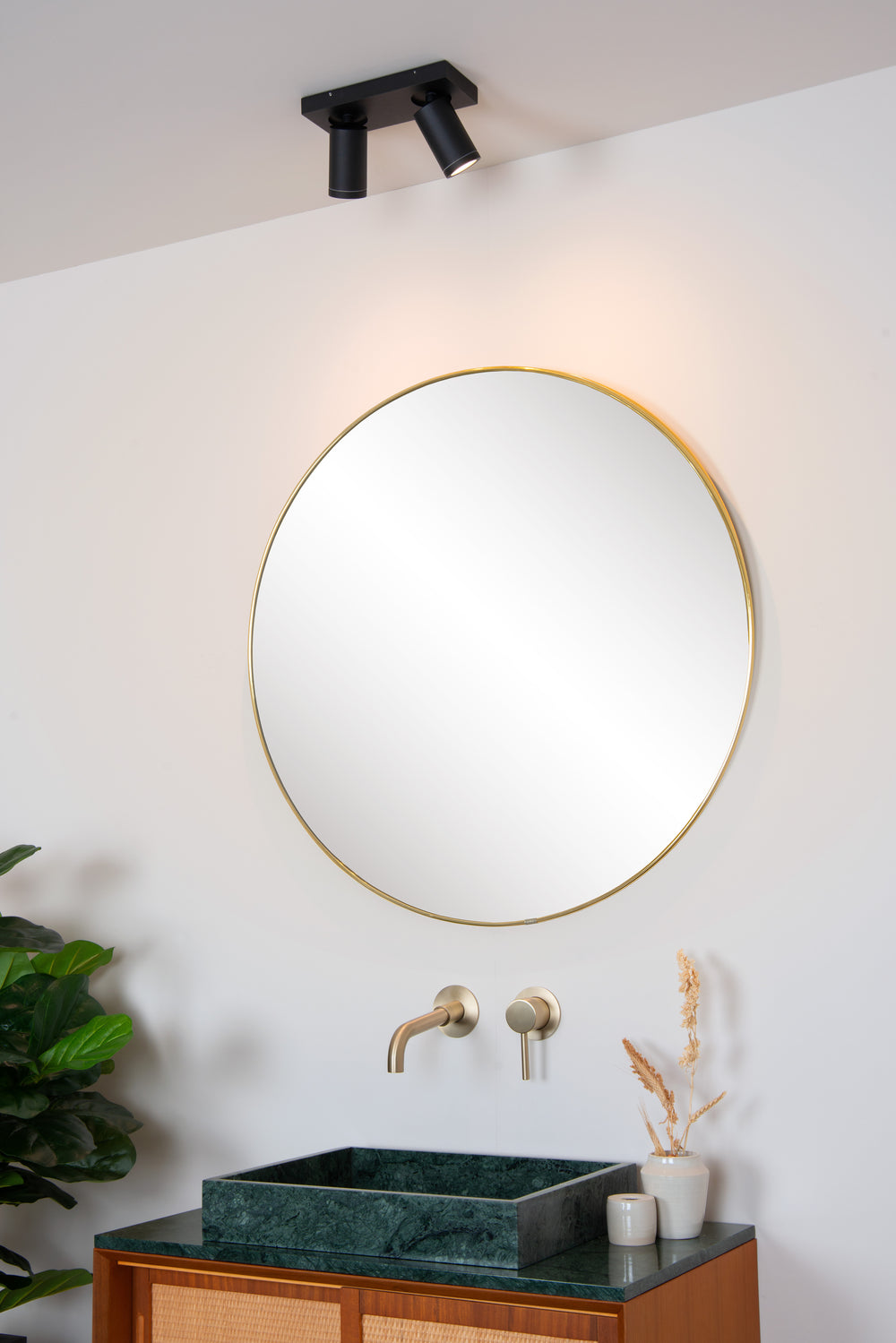 Spot LED plafond Lucide TAYLOR, 2x5W GU10 dim to warm 2200K-3000K, éclairage salle de bain IP44 Noir