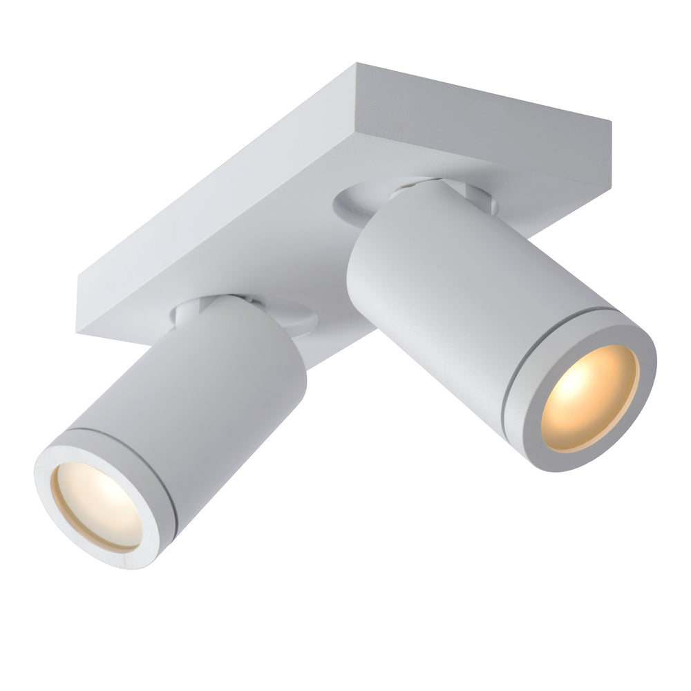 Lucide TAYLOR spot plafonnier LED salle de bain, 2x5W GU10, 2200K-3000K dim to warm, IP44 Blanc Sable