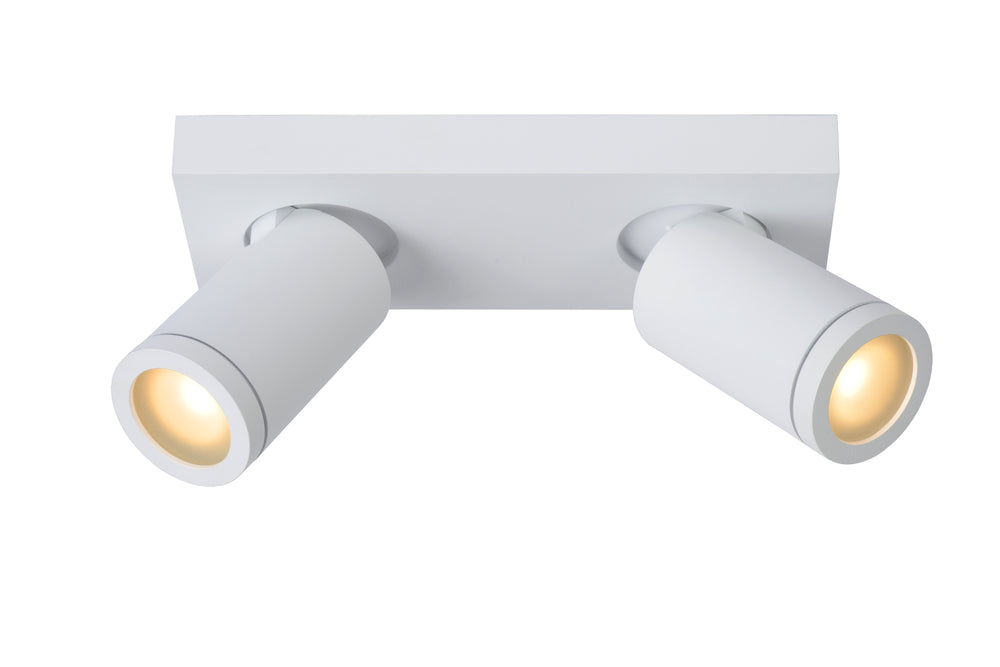 Lucide TAYLOR spot plafonnier LED salle de bain, 2x5W GU10, 2200K-3000K dim to warm, IP44 Blanc Sable