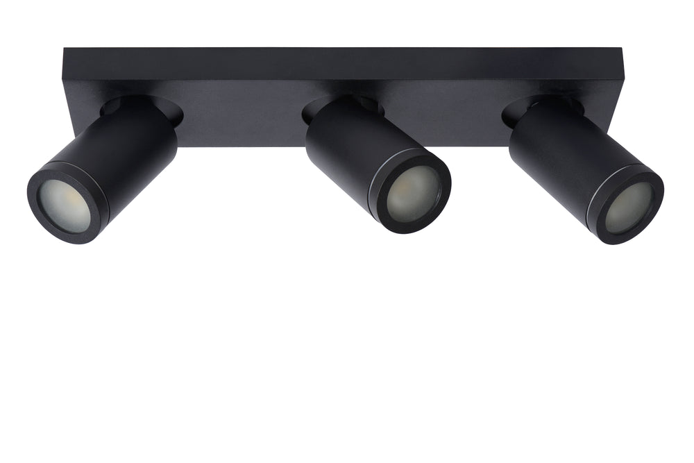 Spot plafonnier LED Lucide Taylor pour salle de bain, 3x5W GU10 dim to warm 2200K-3000K, IP44, Noir Sable