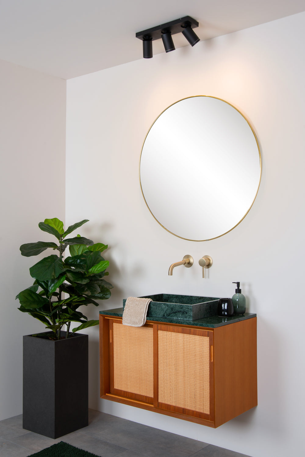 Spot plafonnier LED Lucide Taylor pour salle de bain, 3x5W GU10 dim to warm 2200K-3000K, IP44, Noir Sable