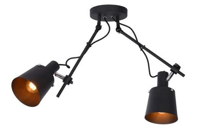 Lucide QUINNY plafondspot 2xE27 Zwart staal, draaibaar kantelbaar, IP20 indoor industriële stijlverlichting