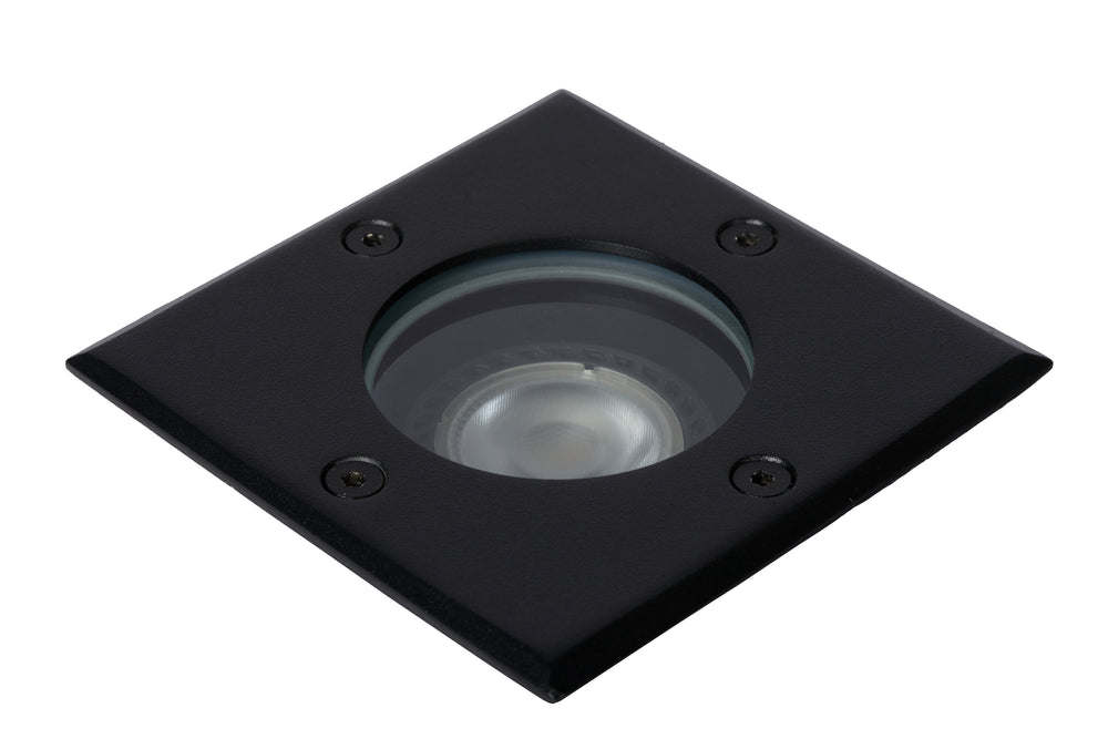 Lucide BILTIN LED grondspot, 1xGU10, IP67, 220-240V, Zand Mat Zwart, vierkante buiten inbouwspot
