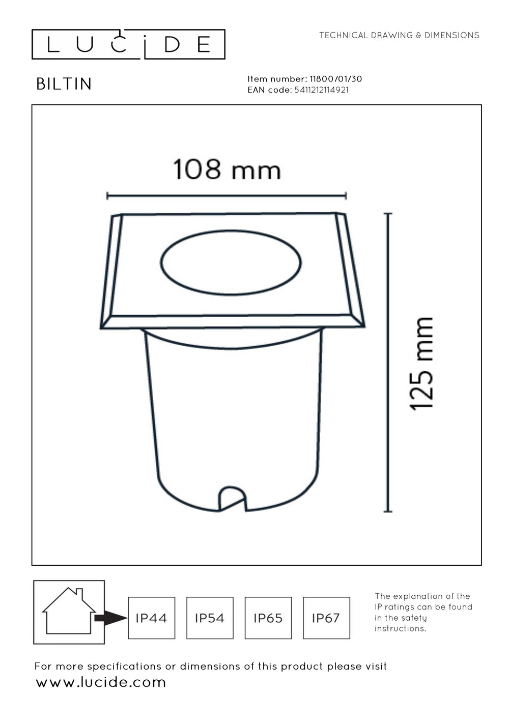 Lucide BILTIN LED grondspot, 1xGU10, IP67, 220-240V, Zand Mat Zwart, vierkante buiten inbouwspot