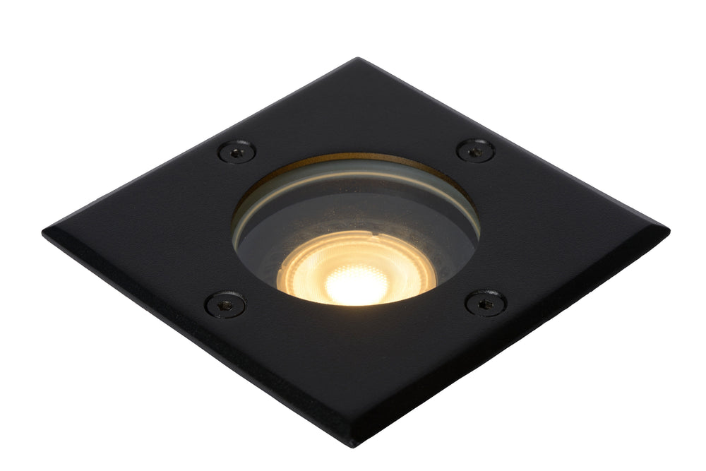 Lucide BILTIN LED grondspot, 1xGU10, IP67, 220-240V, Zand Mat Zwart, vierkante buiten inbouwspot
