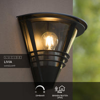 Lucide LIVIA wandlamp Zwart, modern aluminium, E27 fitting, 60W max, IP44 buiten binnen verlichting