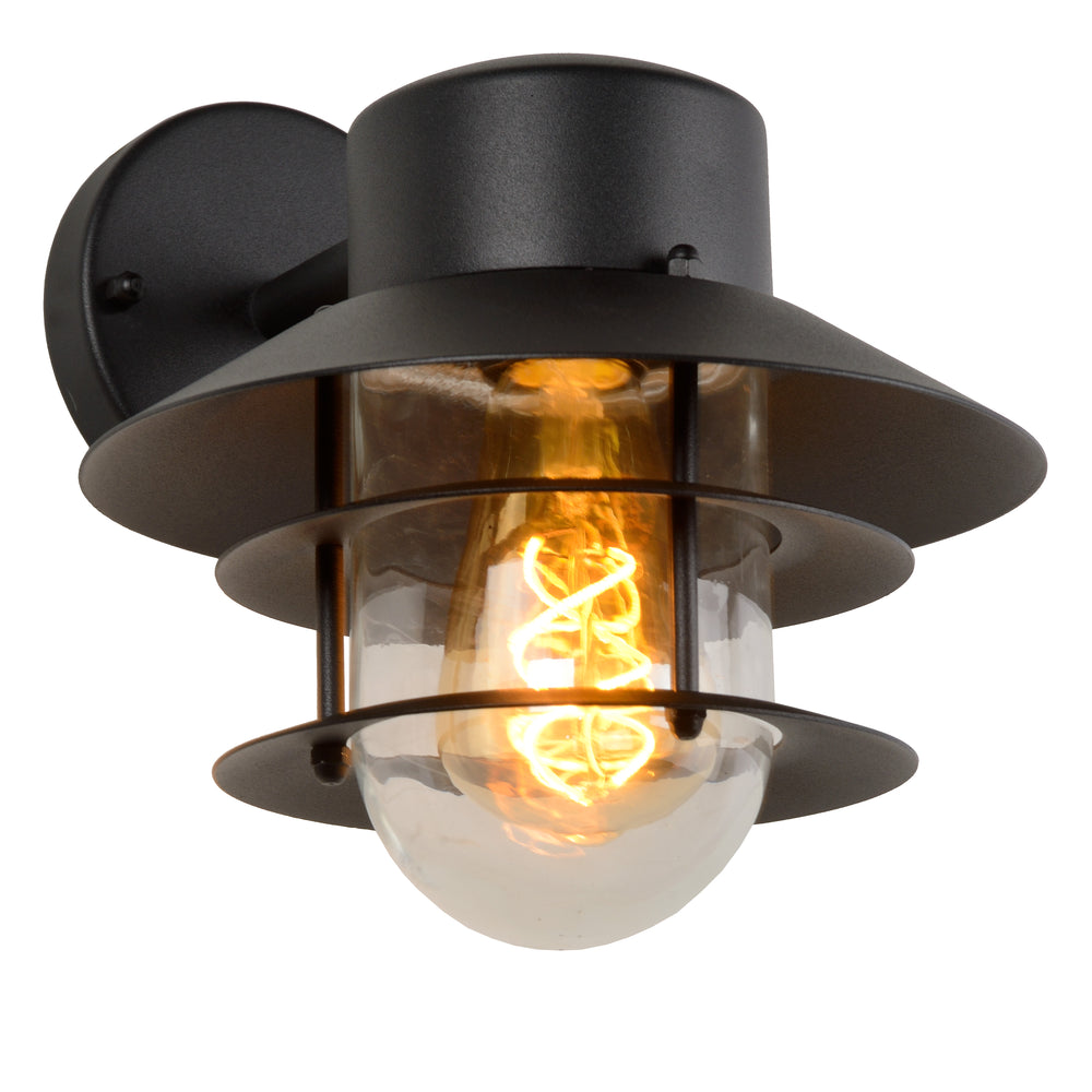 Lucide ZICO wandlamp Zwart, Buiten/Binnen, 1xE27 fitting, 60W max, IP44, Roestvrij staal/Aluminium behuizing
